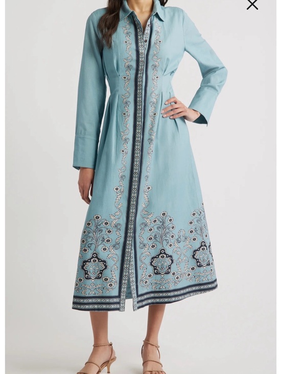 Cleobella Dresses & Skirts - Cleobella Mirella placed print long sleeve cotton & linen Midi Dress